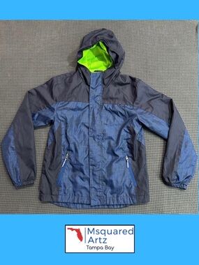 Champion Boys Hooded Windbreaker Jacket Blue Black Mesh Lined Youth M 8-10 Zip